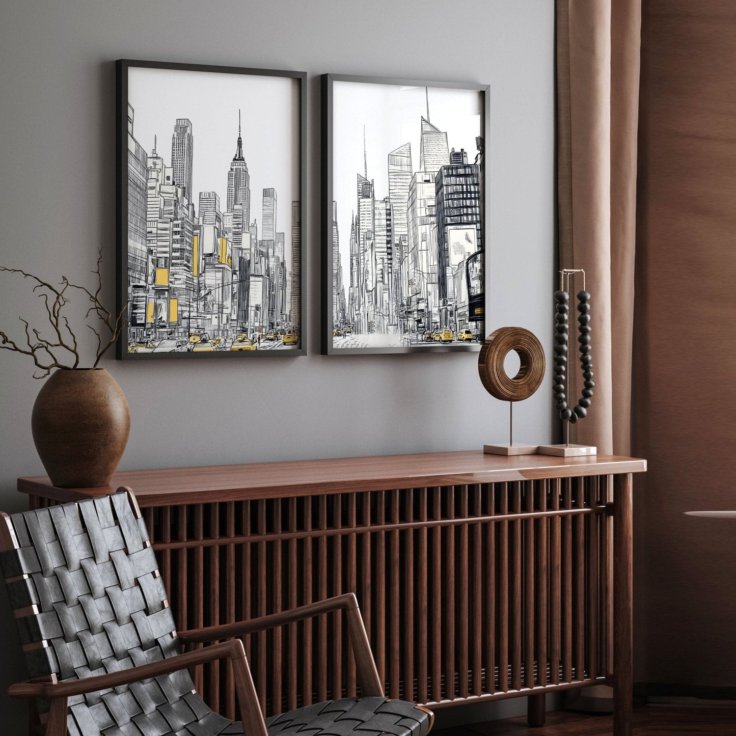 Wall Decor For Hallway | Set of 2 Urban Skyscrapers Wall art Prints